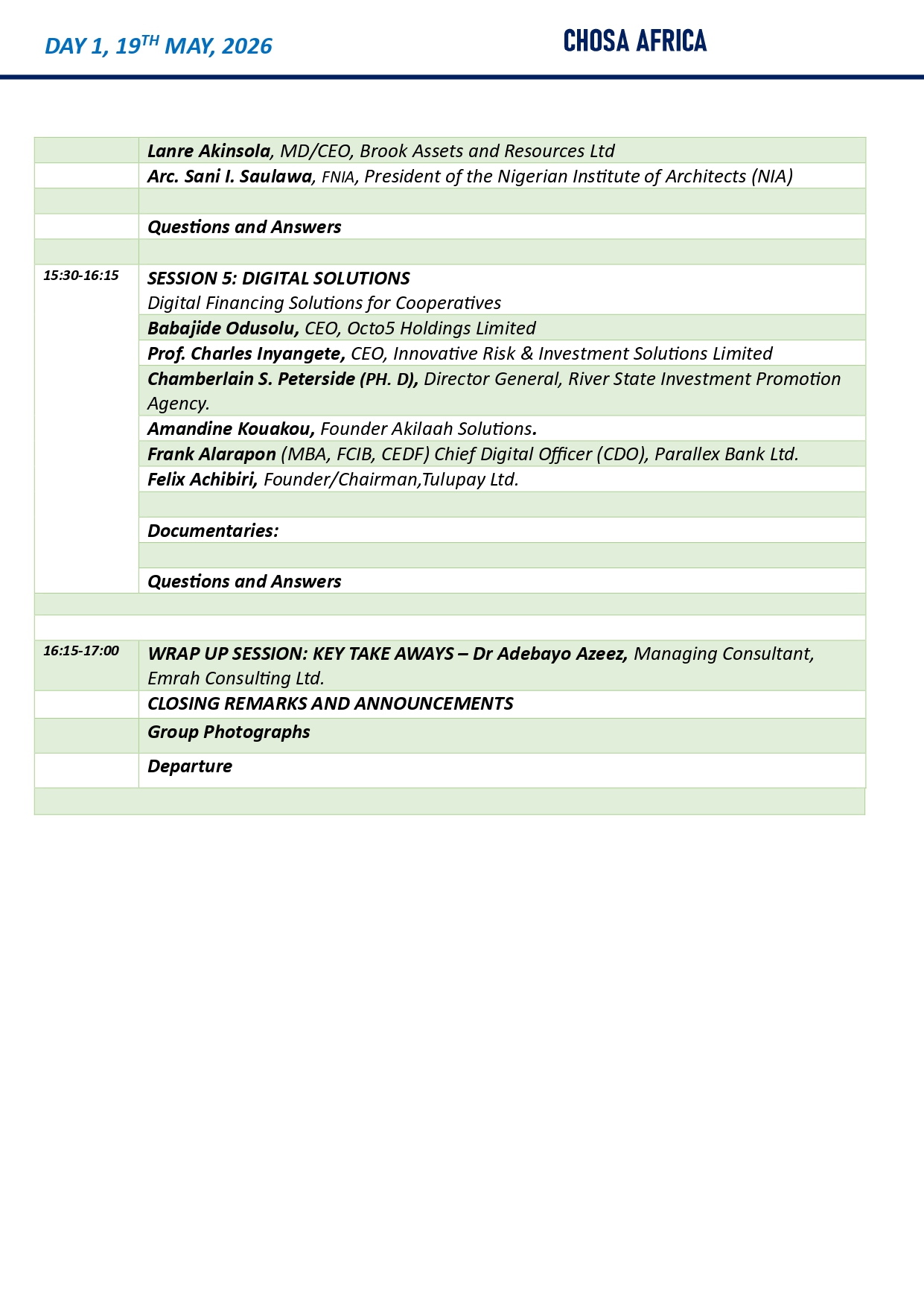 Day 3 Agenda